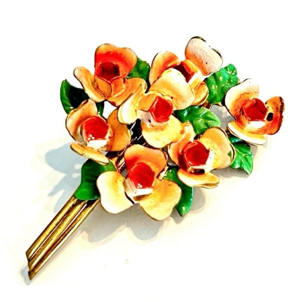 Vintage 40s Austrian Enamel Brass Brooch
